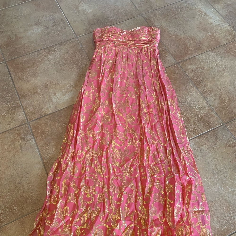 PROM SPECIAL!!! Aidan Mattox strapless coral and gold formal dress